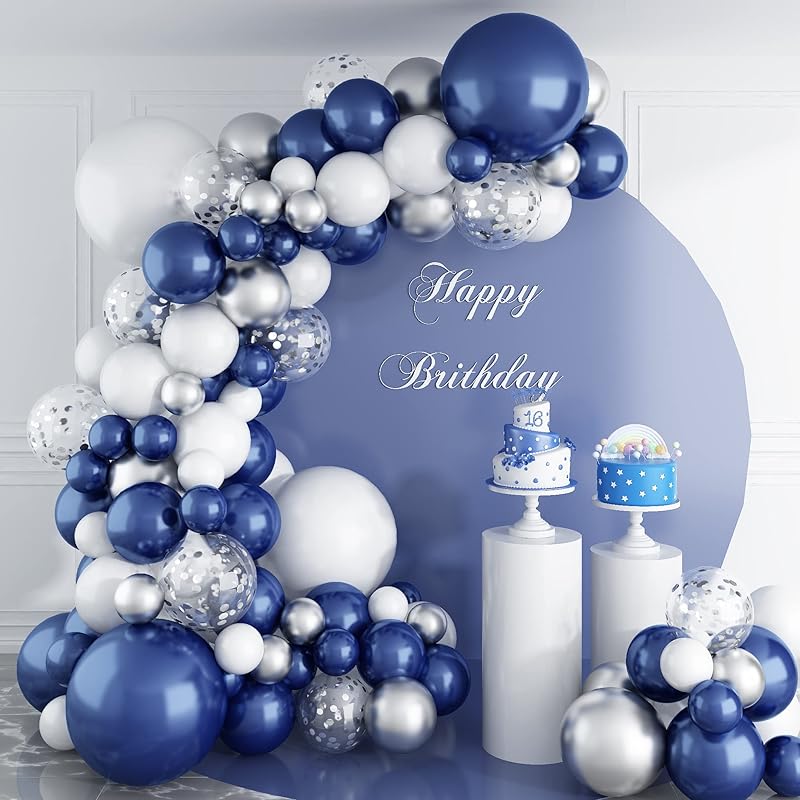 97PCS Navy Blue Balloon Garland Arch Kit, Metallic Blue and Macaron Blue Balloons, Gold Confetti and Metallic Gold Balloons Arch for Birthday Party Decorations, Wedding, Bridal Shower, Baby Shower